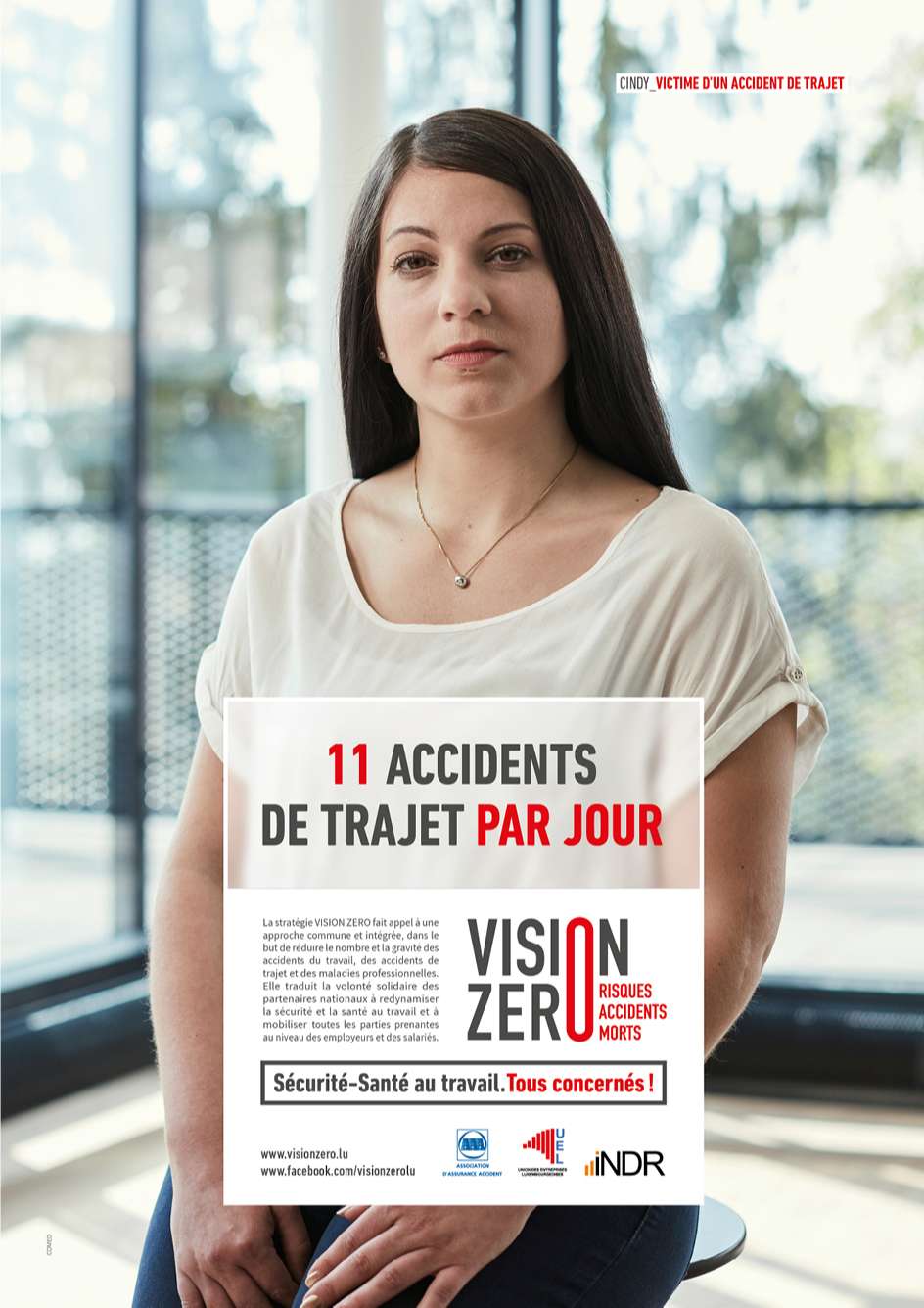 Annonce de la campagne Vision 0 montrant le nombre d'accidents par jour dans les trajets domicile-travail au Luxembourg