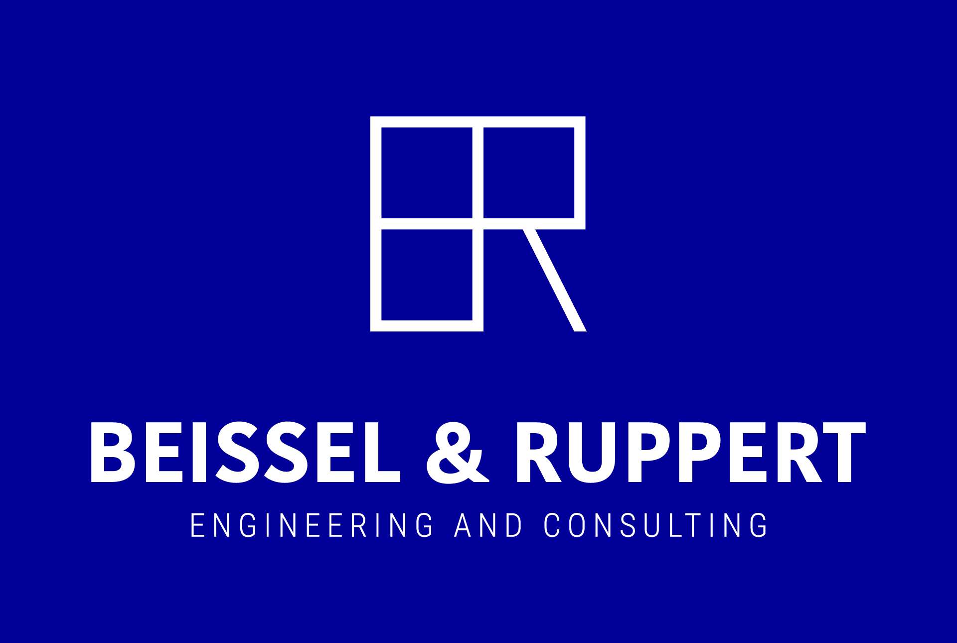 identité visuelle de Beissel & Ruppert, logo composé d'un pictogramme et du nom de la société sur fond bleu, la couleur corporate de la société