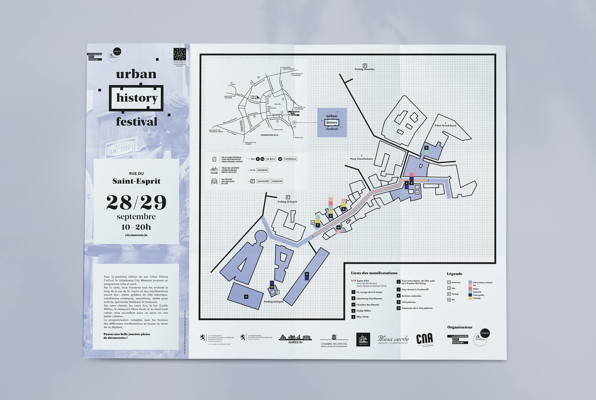 Dépliant conçu pour guider les visiteurs lors de l'Urban History Festival au Luxembourg