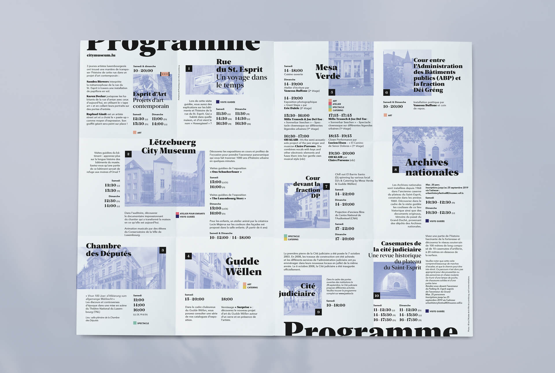 Programme de l'Urban History Festival au Luxembourg, un design signé par l'agence de communication Comed