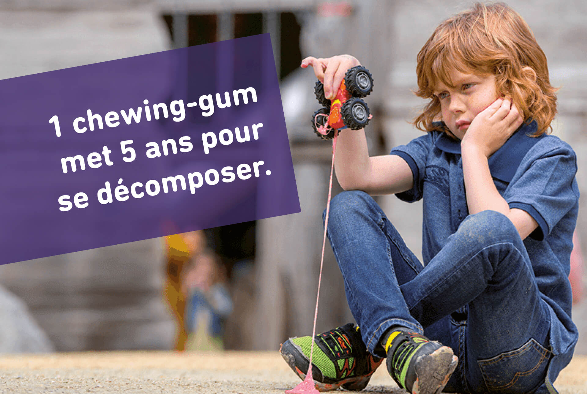 Visuel de la campagne anti-littering de la ville de Luxembourg informant sur la durée de vie d'un chewing-gum