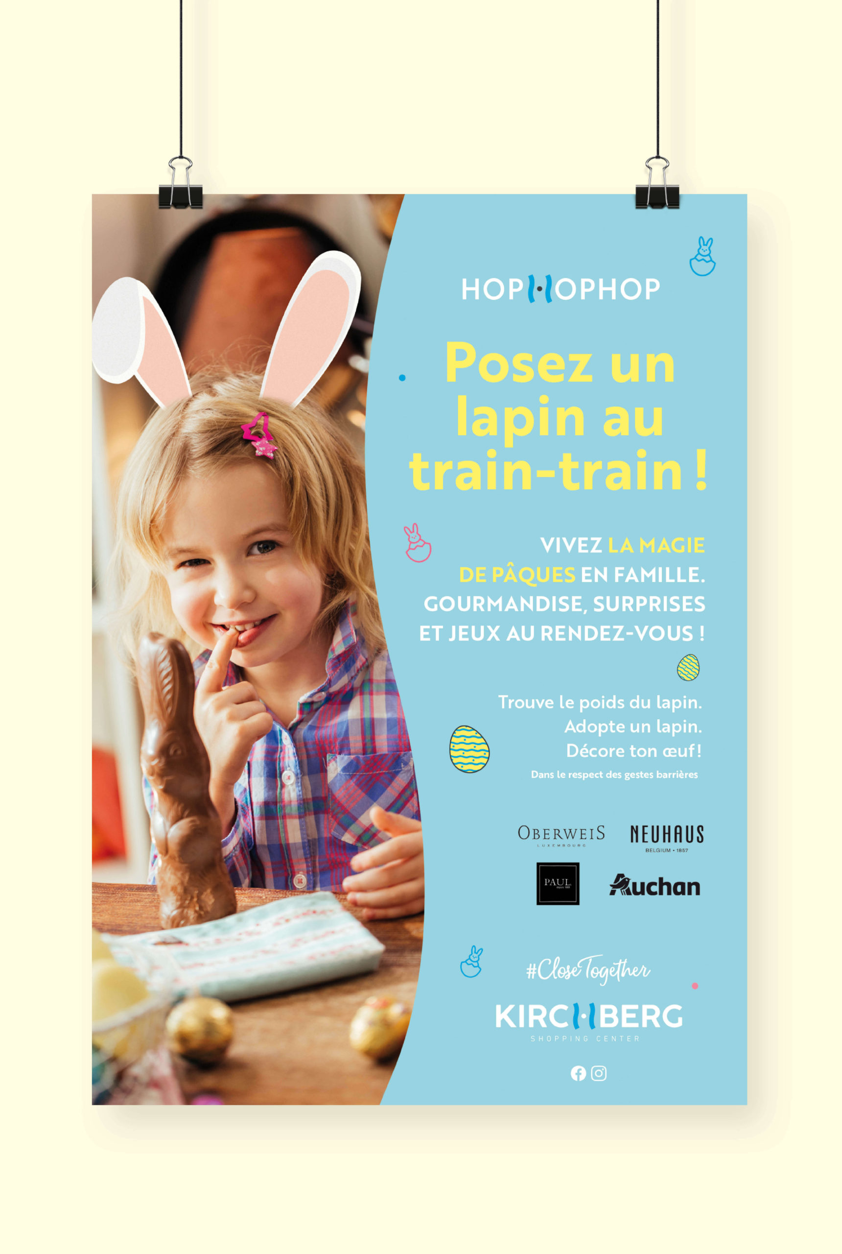 Affiche réalisée par le studio Comed dans le cadre de la campagne pour l'opération commerciale de Pâques au Kirchberg Shopping Center