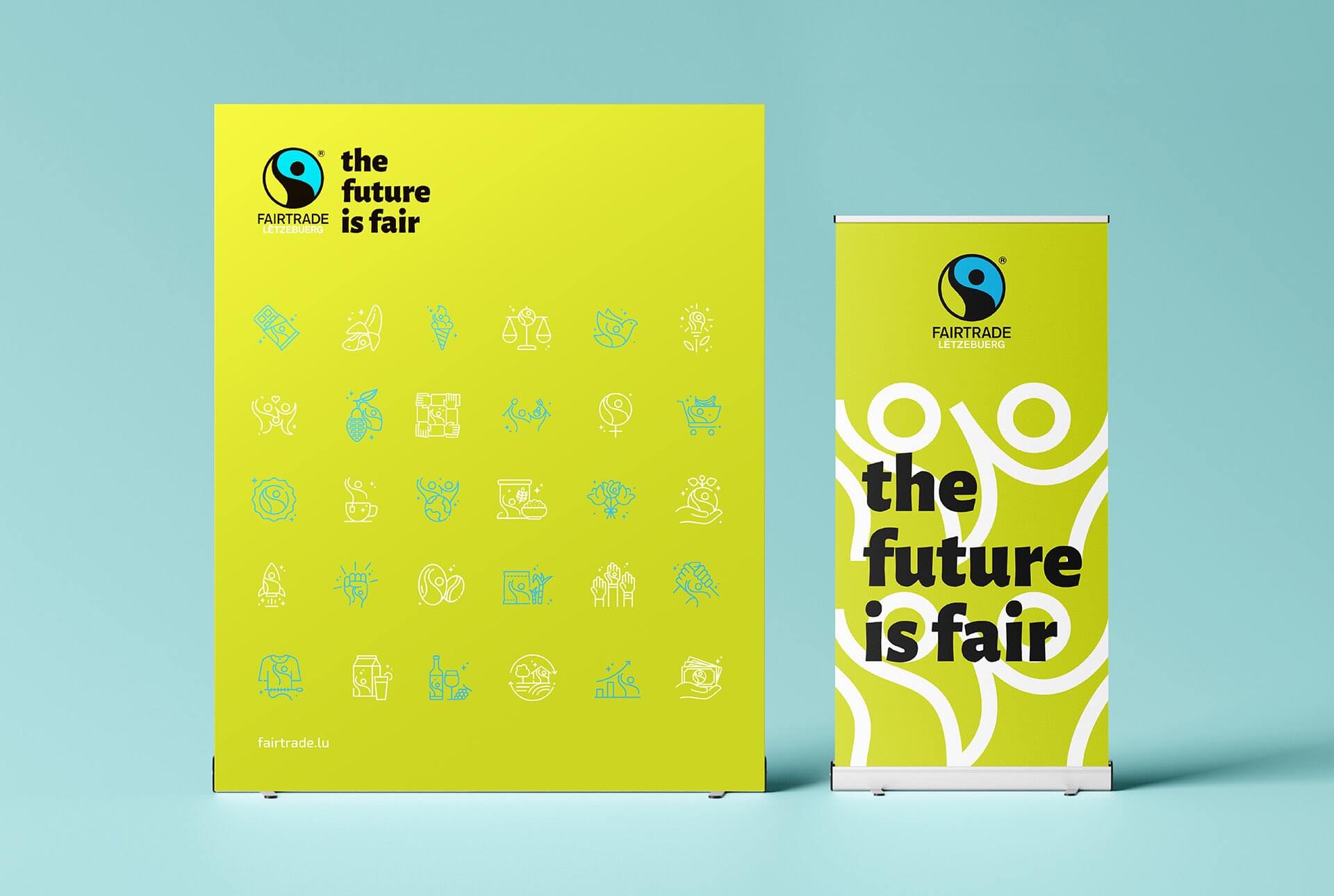 Roll-up et arrière-plan imprimé pour Fairtrade Lëtzebuerg