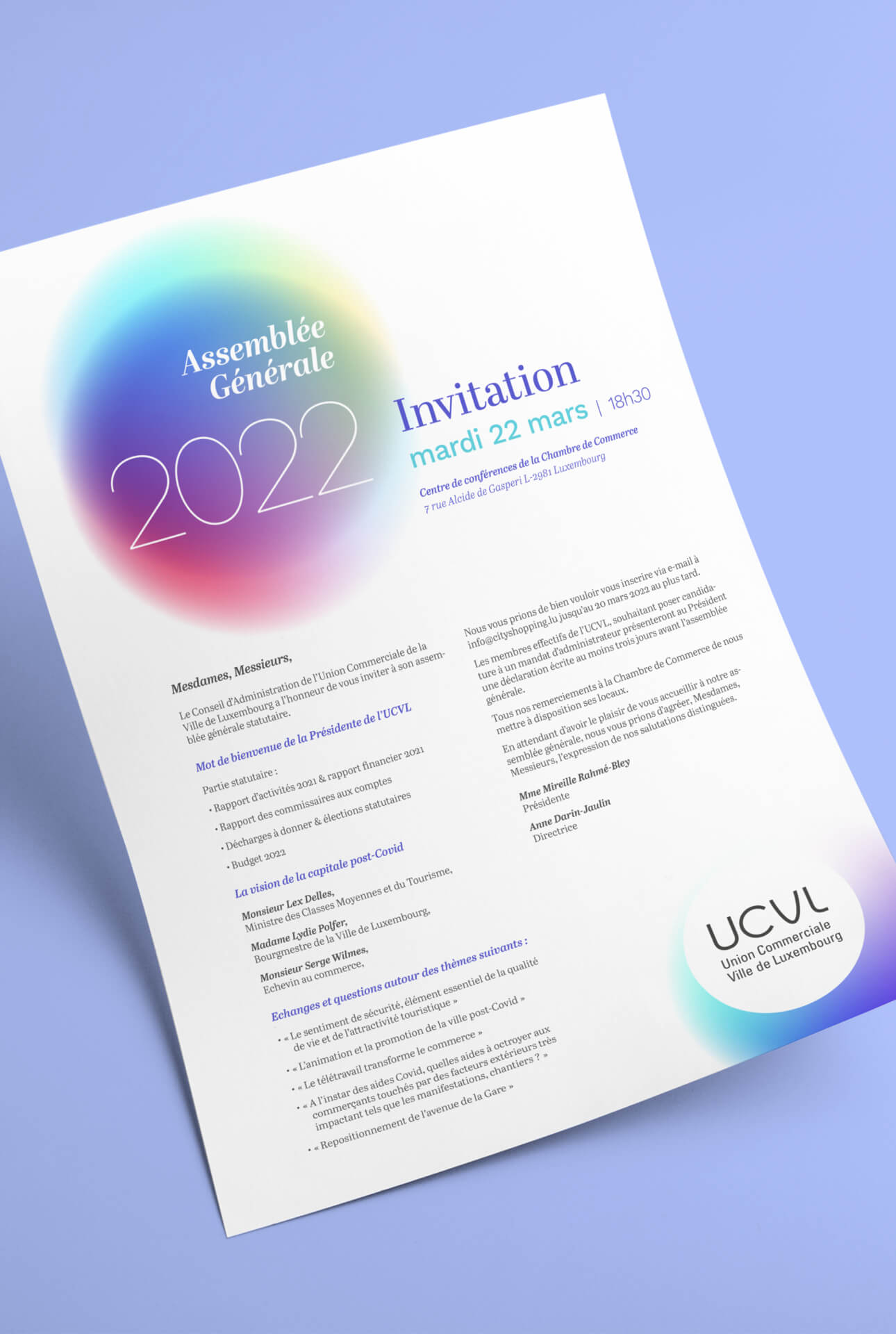 Invitation print / imprimée à l'Assemblée Générale de l'UCVL