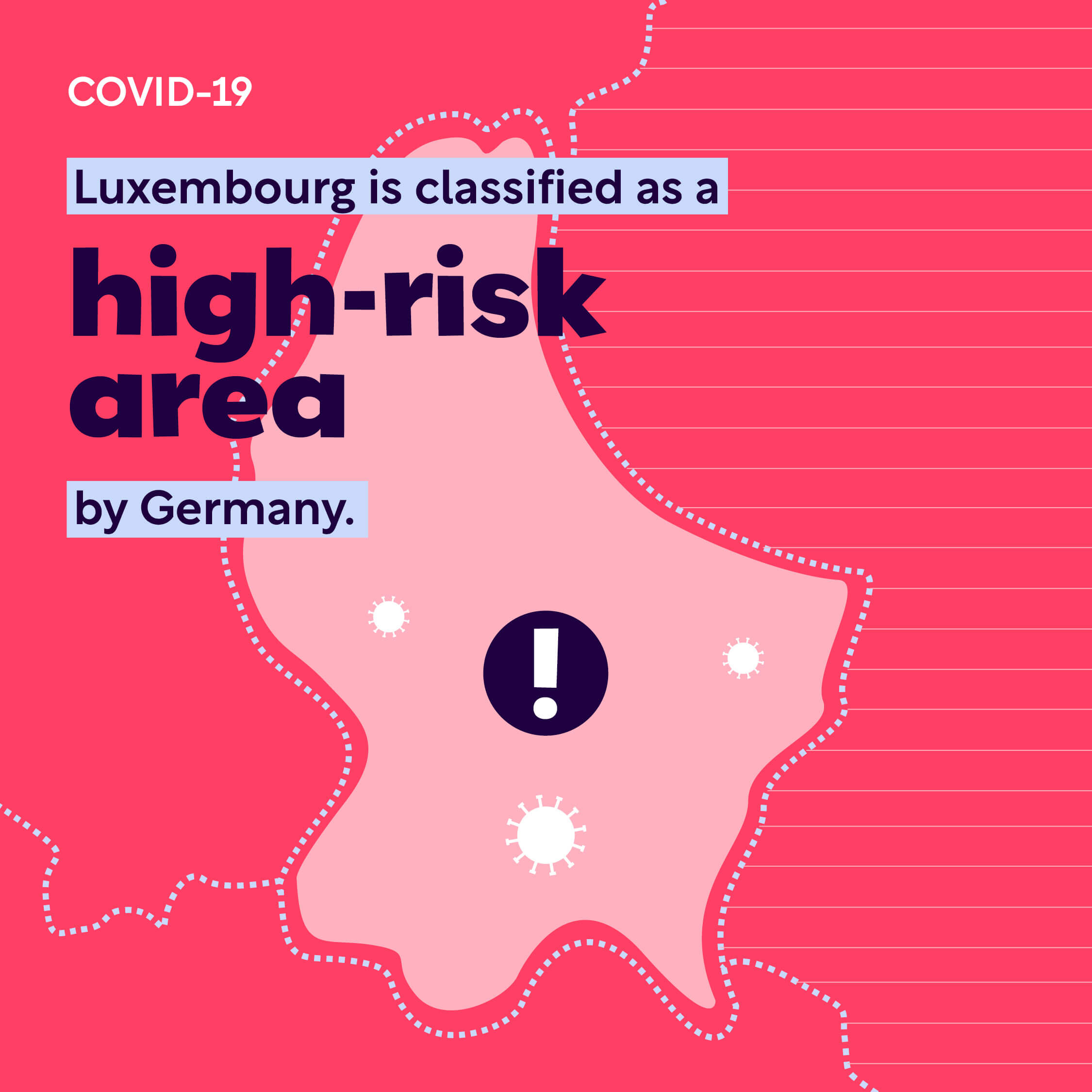 Image d'alerte montrant que le Luxembourg avait été classé comme un pays à risque élevé par l'Allemagne lors de l'épidémie de Covid-19