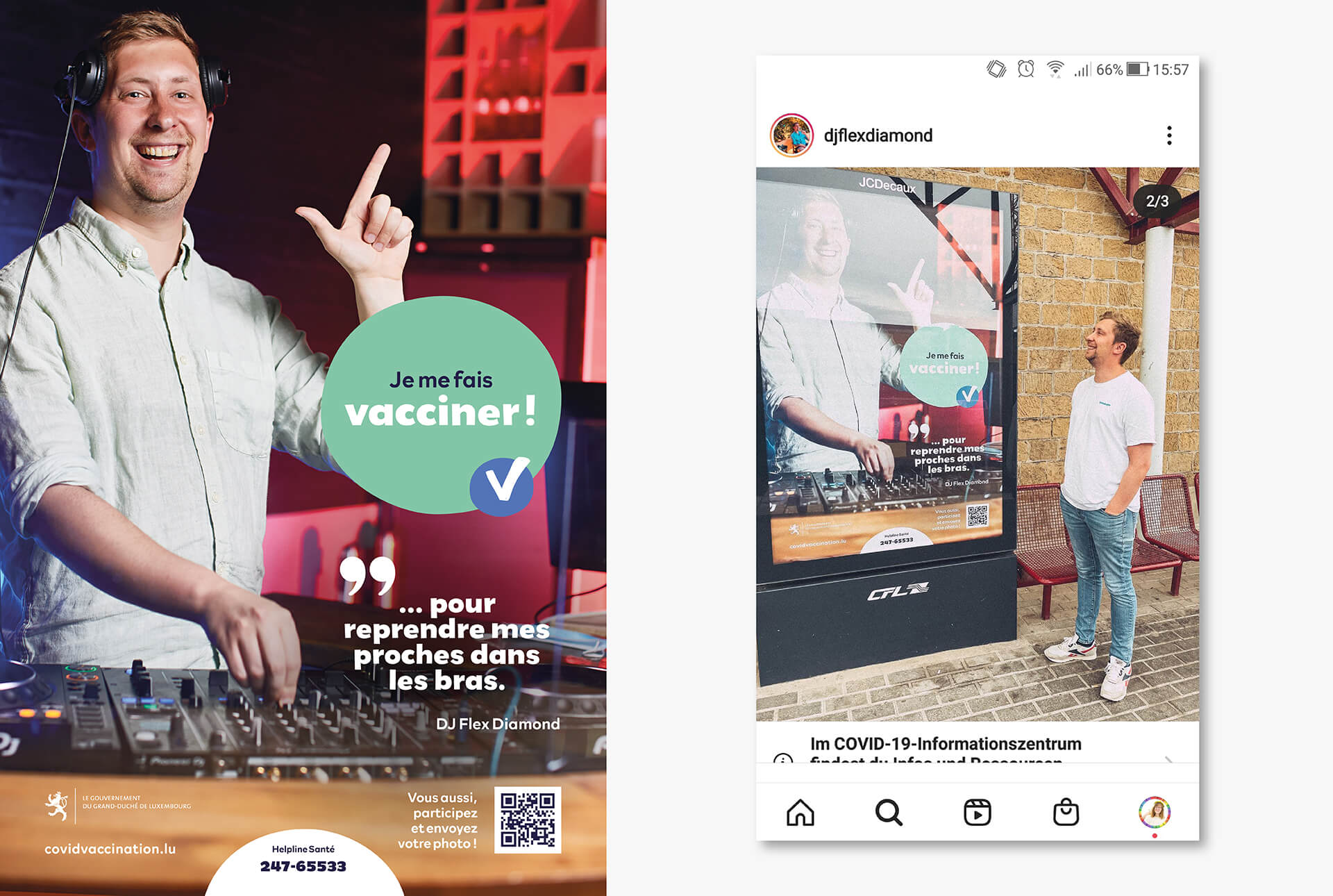 Deuxième phase de la campagne de communication sur la vaccination au Luxembourg. Les visuels sont composées de photographies d'influenceurs