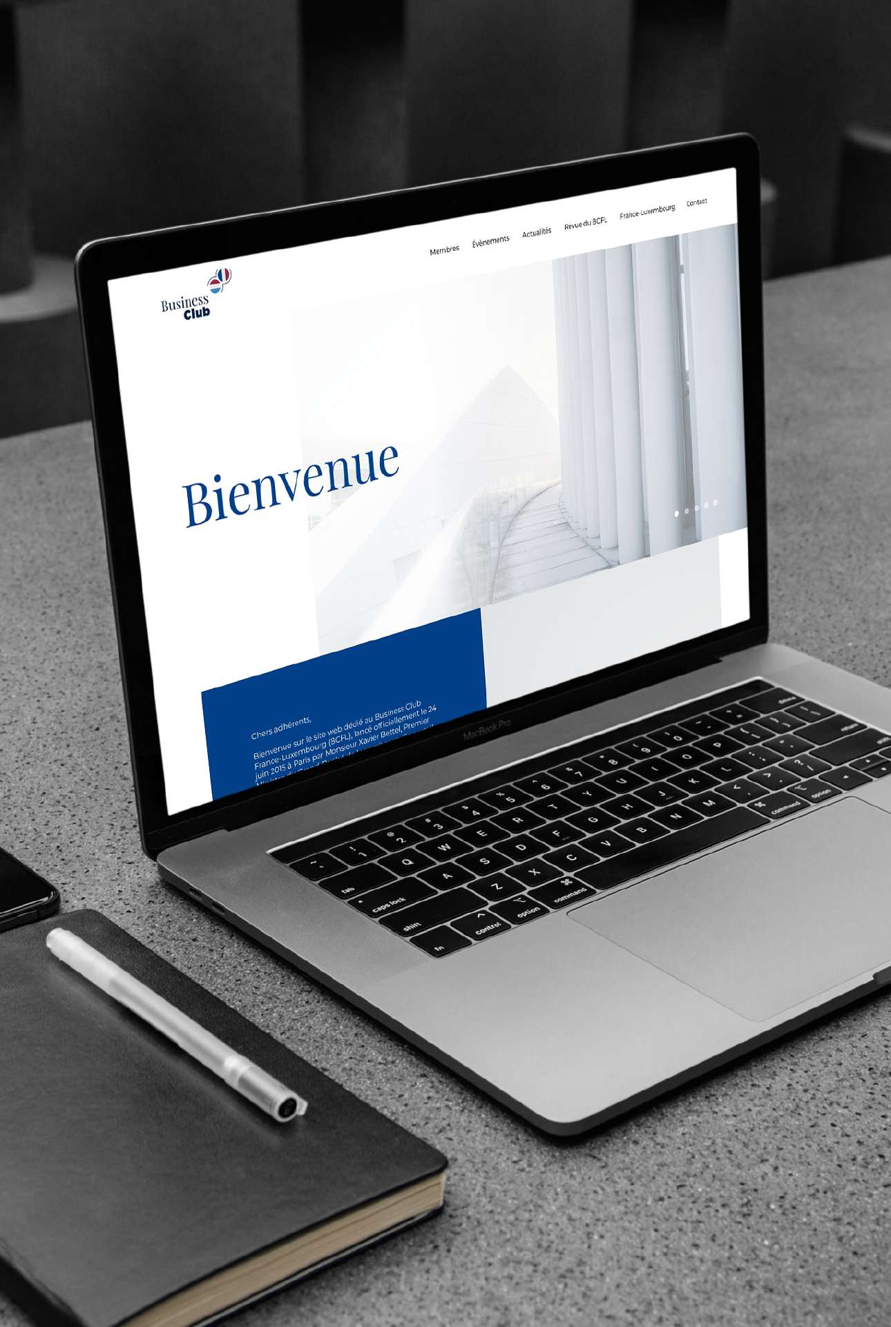 Affichage du site internet d'un Business Club de la Chambre de commerce de Luxembourg.