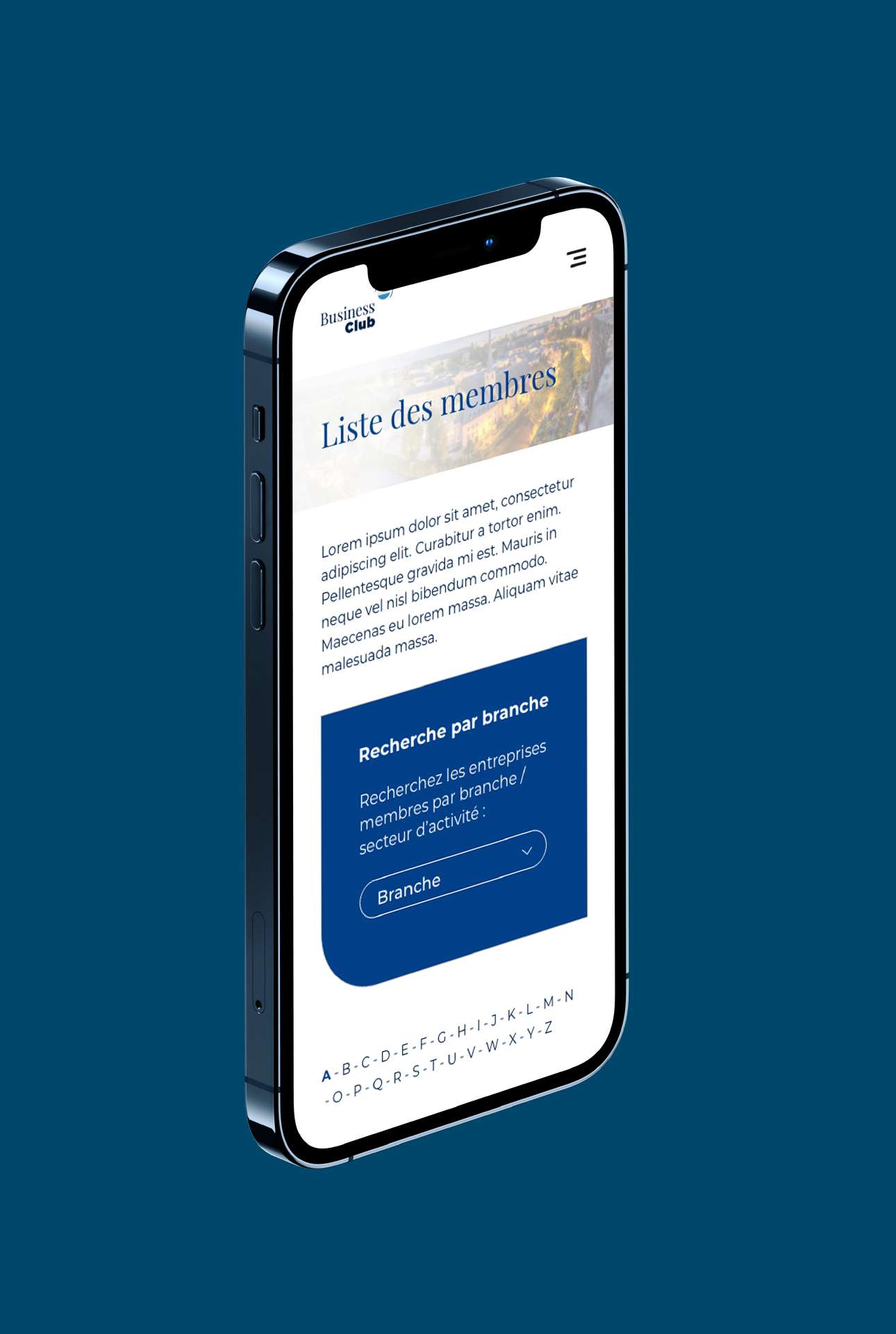 Affichage du site des Business Clubs sur Smartphone.