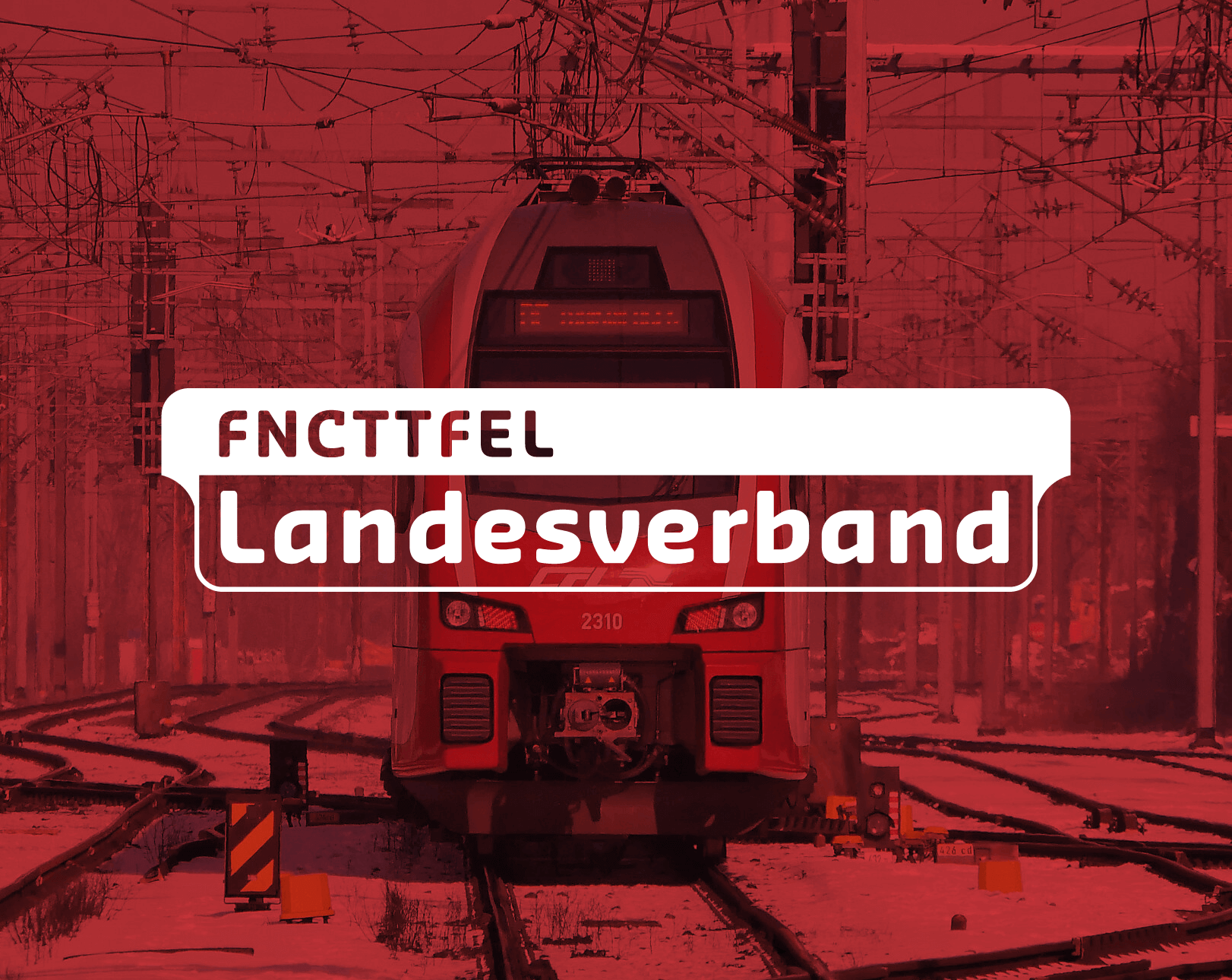 Logo du syndicat de chemins de fer luxembourgeois FNCTTFEL apposé sur une image de train avec un filtre transparent rouge